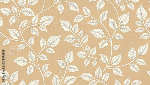 Seamless Beige and White Climbing Vine Leaf Pattern