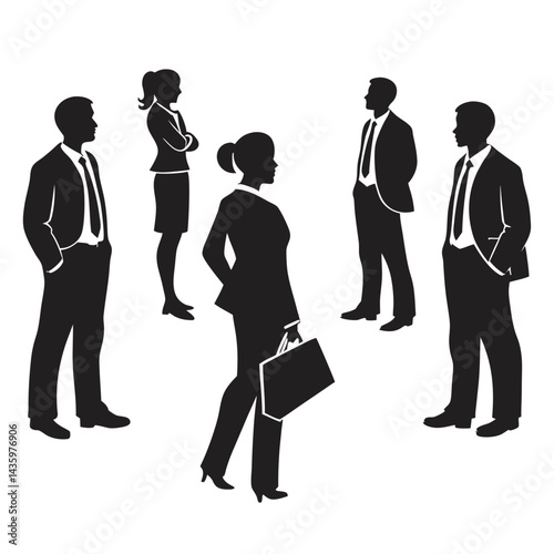 Businessman standing in front of large group of business people silhouette.