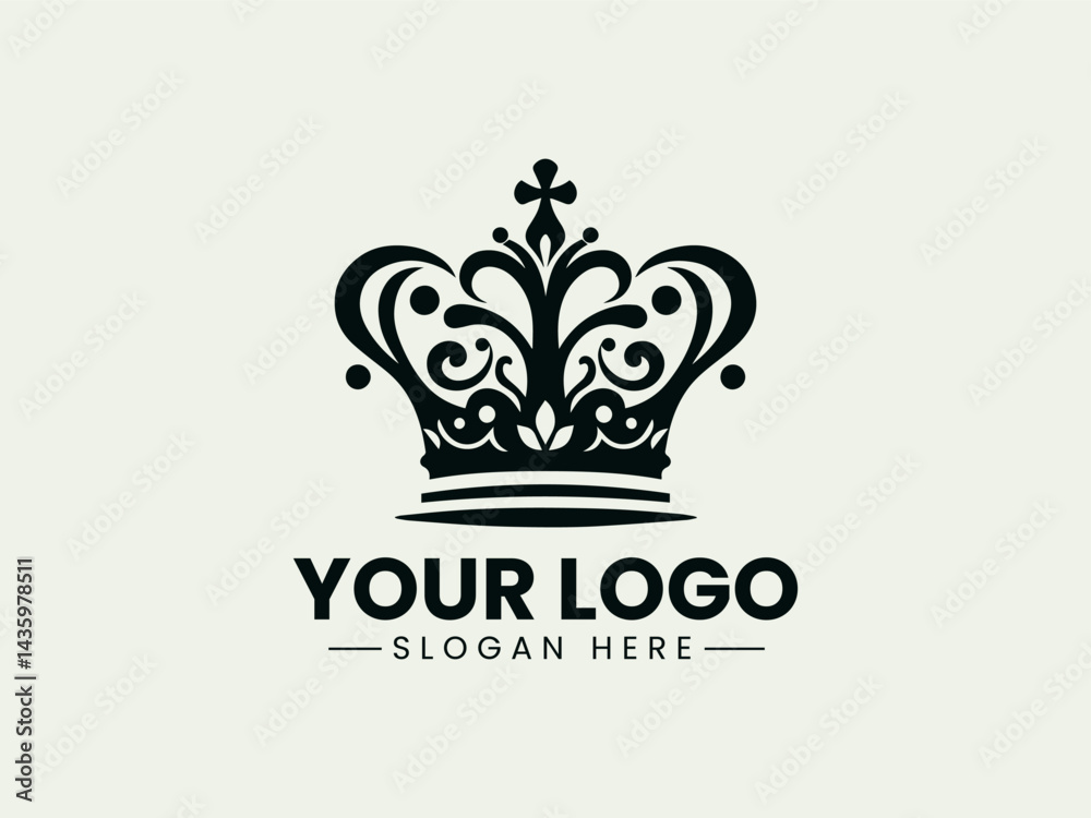 Elegant Black Crown Silhouette Vector Logo with Stars, Luxury Crown with Star Vector Illustration Elegant Black Crown Silhouette Vector Logo with Stars, Luxury Crown with Star Vector Illustration