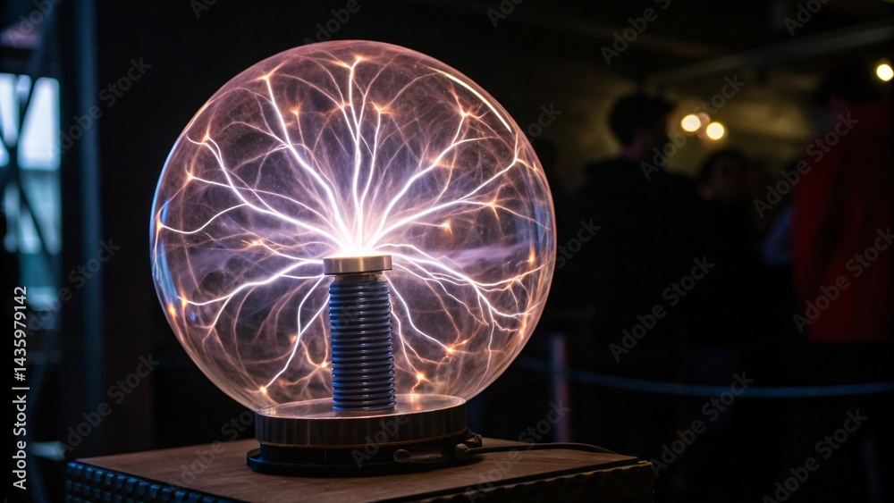Obraz premium Plasma Sphere Glowing Energy Orb with Radiating Waves of Motion