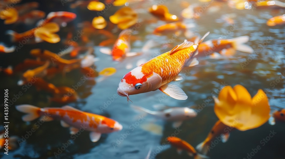 Obraz premium Vibrant Koi Fish Swimming in a Pond