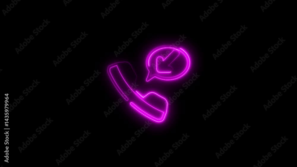 Missed call icon animation with neon light effect on black background Missed call icon animation with neon light effect on black background
