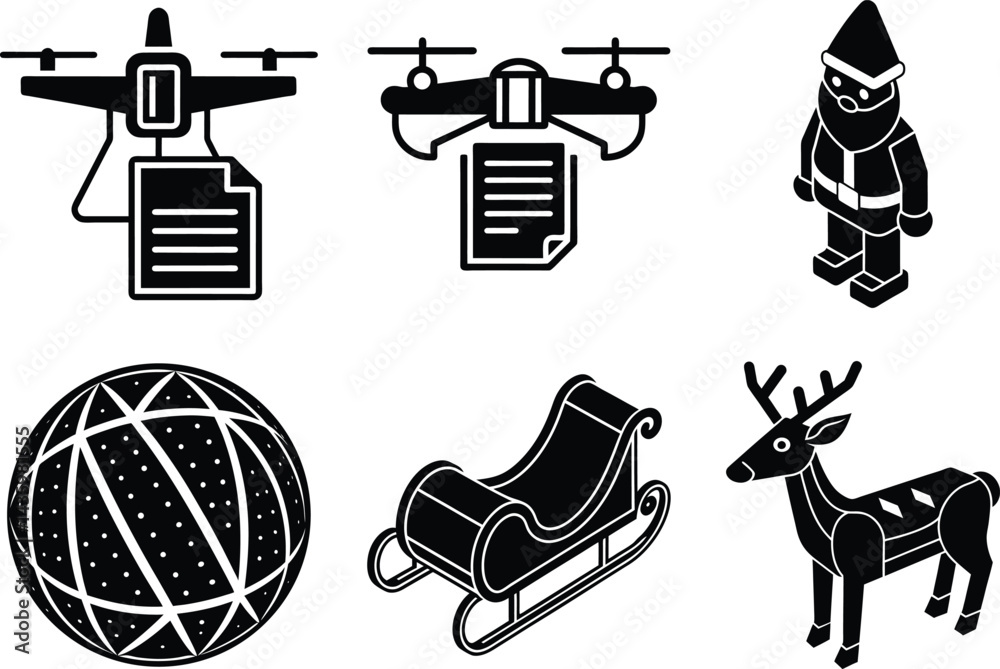 Naklejka premium A black vector set illustration features musical instrument icons in a vintage sketch design