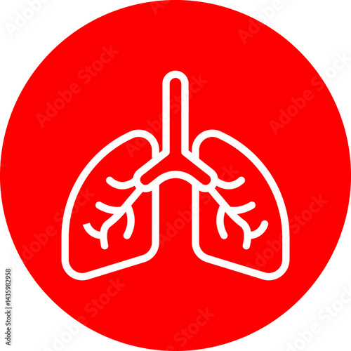 Lungs Vector Line White Circle Red Icon Design