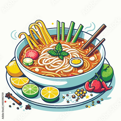 laksa, spicy, cuisine, food, asian, meal, delicious, dinner, bowl, soup, dish, traditional, lunch, shrimp, noodle, background, tasty, seafood, malaysian, cooking, healthy, fresh, cooked, noodles, ingr
