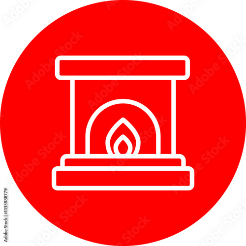 Fireplace Vector Line White Circle Red