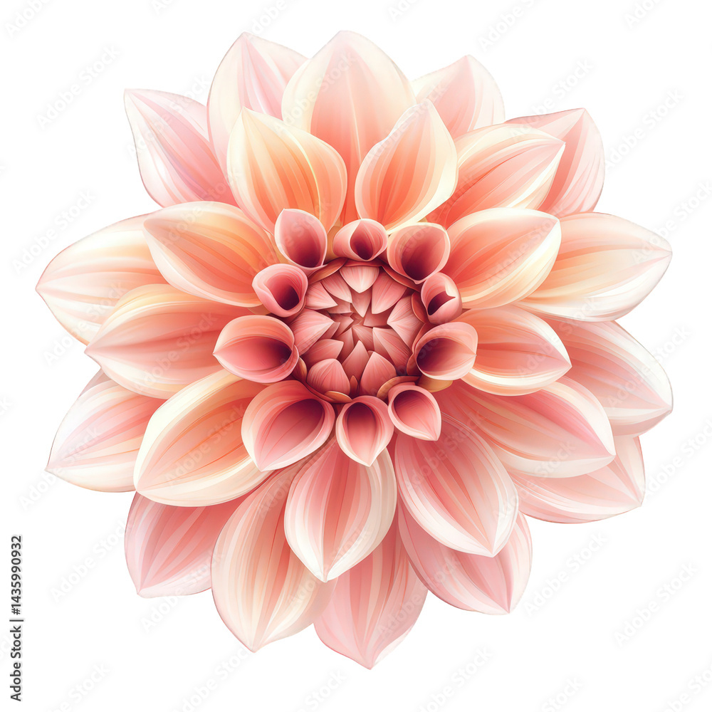 Fototapeta premium beautifully rendered. large flower with soft pink and peach petals. showcasing intricate details and a symmetrical design the delicate layers and gradients create a sense of depth and elegance. making