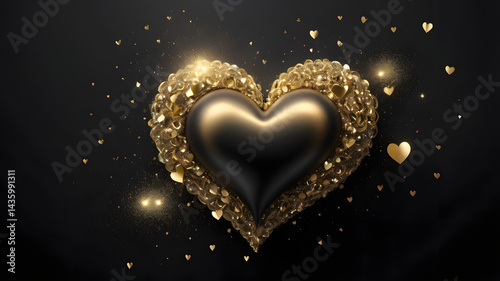 golden heart on black background