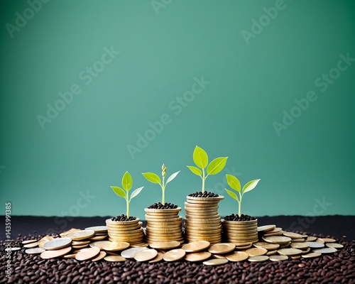Samen wachsen auf gestapelten Münzen und Samen in Finanzkonzepten und Investitionen, die Geld sparen oder finanzielles Wachstum und Geschäfte für Profit ermöglichen