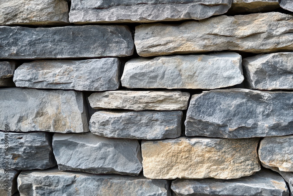 Gray and beige fieldstone wall offers rustic texture and visual interest. Use for backgrounds, nature shots, or construction-themed designs.