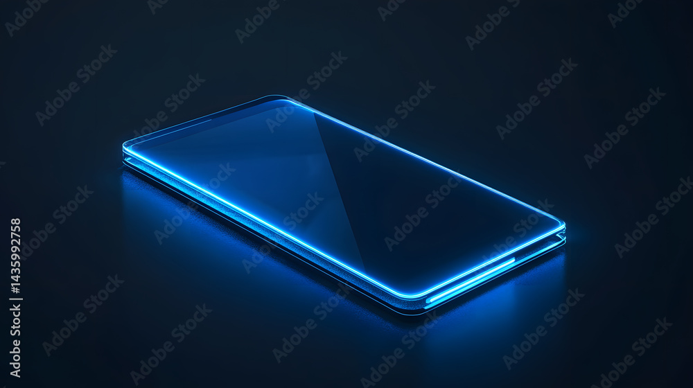 Futuristic Smartphone Neon Glow Dark Background Technology Mockup