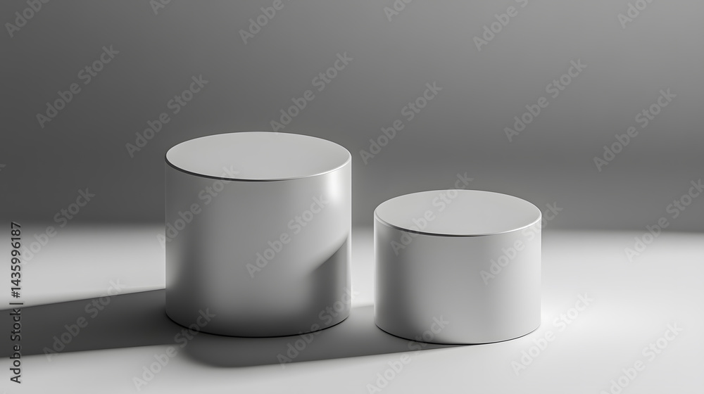 Minimalist Silver Cylindrical Display Platforms Product Presentation Mockup