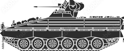 Icon of the German tracked infantry fighting vehicle Marder, a later version of the vehicle, icon isolated in black