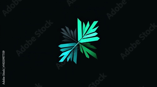 Obraz na płótnie Abstract Leaf Design with Vibrant Green Tones on Dark Background w salonie