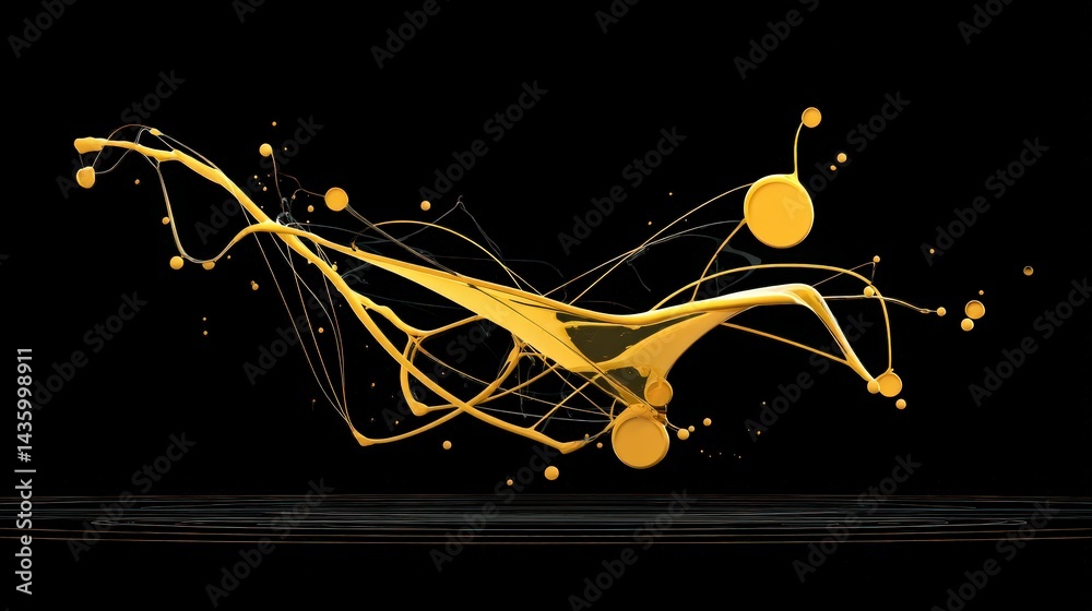 Abstract Yellow Splash with Dynamic Lines on Black Background