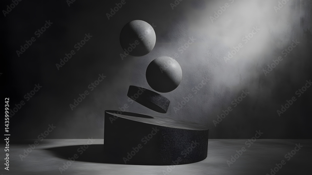 Abstract Gray Stone Spheres Cylinder Levitation Minimalist Product Display Background