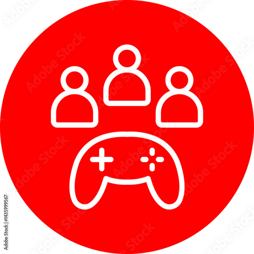 Multiplayer Icon Vector Line White Circle Red