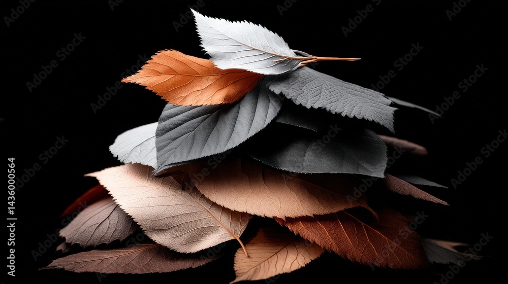 Artistic Arrangement of Colorful Leaves on a Dark Background