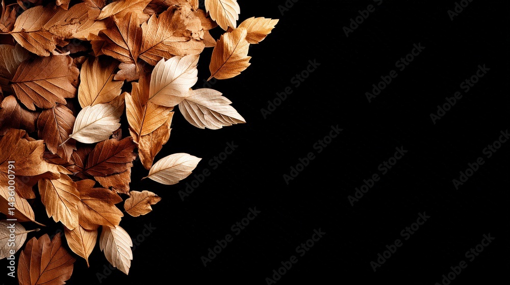 Autumn Leaves Falling on Black Background for Natural Aesthetics