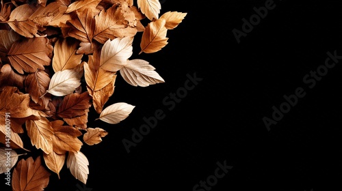 Obraz na płótnie Autumn Leaves Falling on Black Background for Natural Aesthetics w salonie