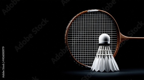 Obraz na płótnie Badminton Racket and Shuttlecock on Dark Background with Reflection w salonie