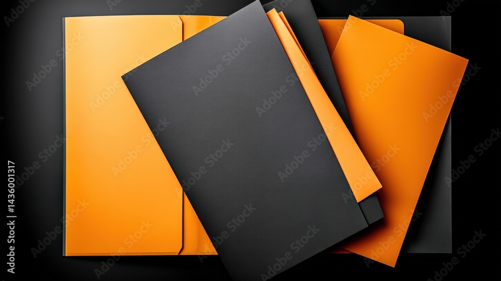 Black and Orange Folders on Dark Surface for Office Organization