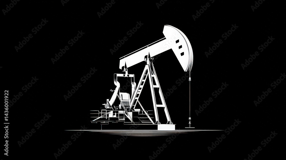 Black and white oil pump jack silhouette on a dark background