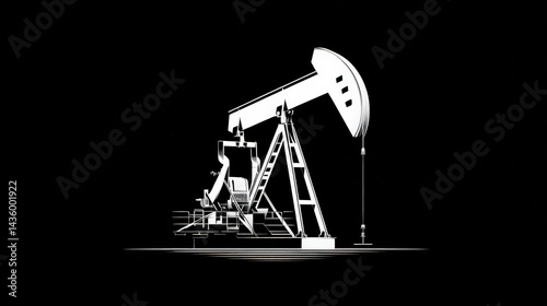 Obraz na płótnie Black and white oil pump jack silhouette on a dark background w salonie