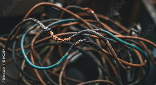 Tangled electrical wires dismantled after the accident