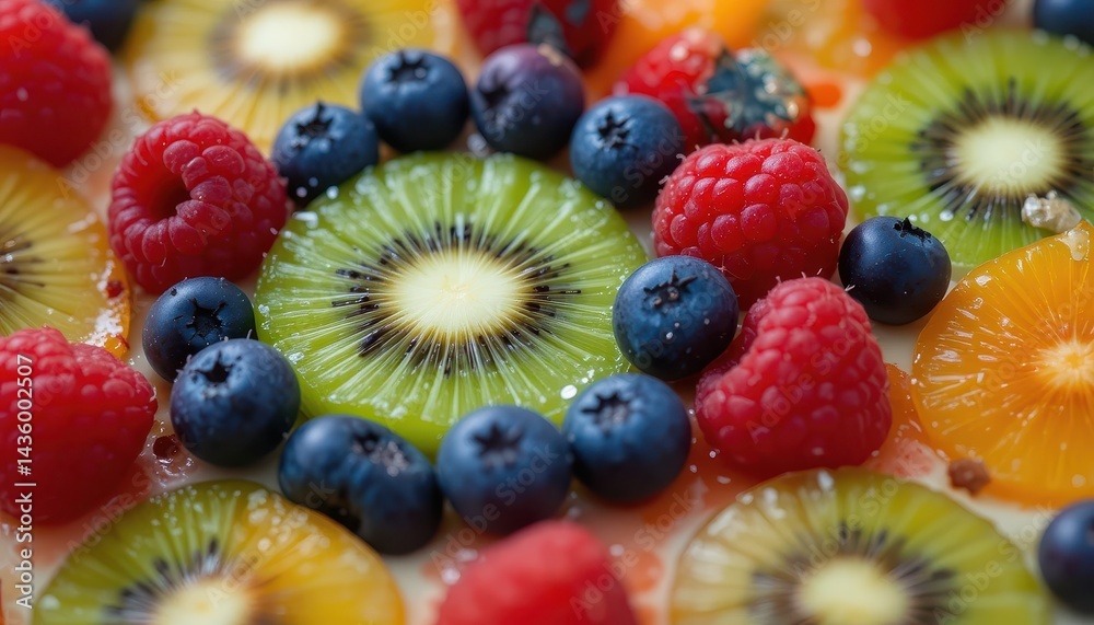 Vibrant Fruit Tart A Close-Up of Raspberries, Blueberries, Kiwi, and More Vibrant Fruit Tart A Close-Up of Raspberries, Blueberries, Kiwi, and More