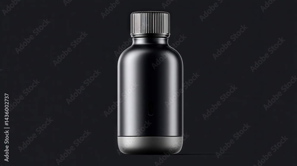 Black Bottle with Cap Isolated on Black Background for Product Display