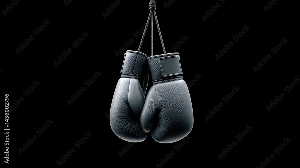 Black Boxing Gloves Hanging in a Dark Environment for Sports Themes