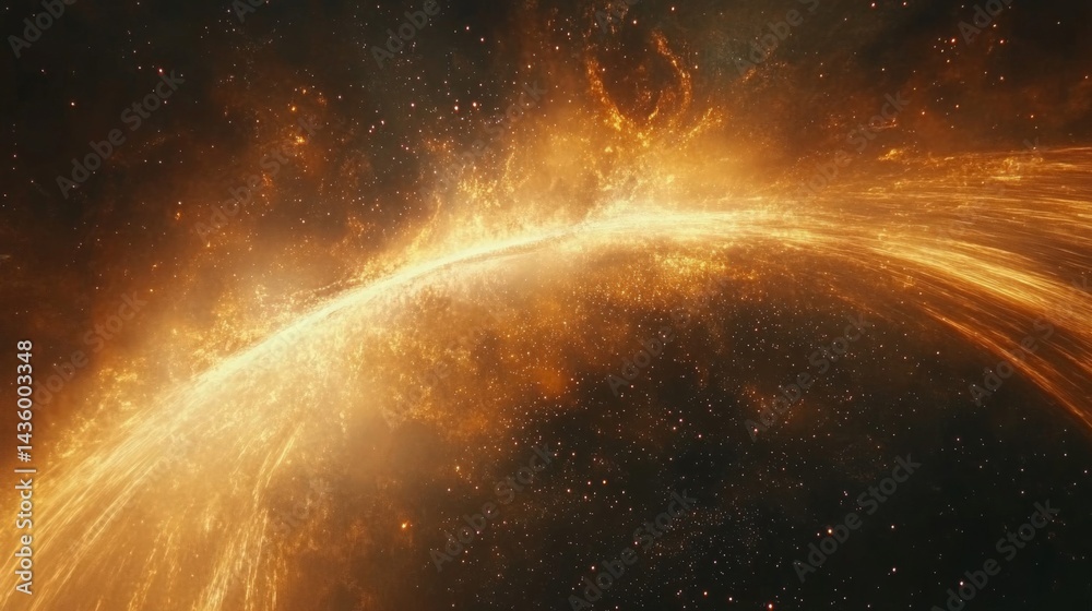 Obraz premium Golden Cosmic Nebula With Sparkling Energy