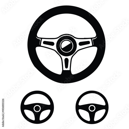 A silhouette of Car Steering wheels icon vector set on a white background