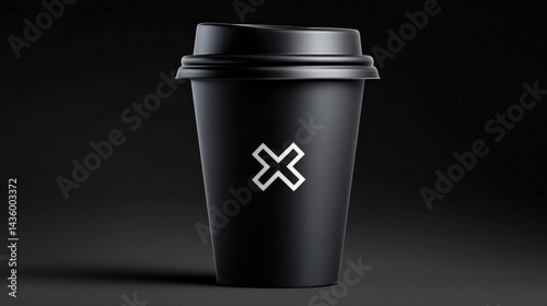 Obraz na płótnie Black Coffee Cup with Minimalist Design on Dark Background w salonie