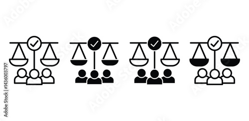 Balanced Scales Representing Justice and Equality Icon Vector Design Illustration Set