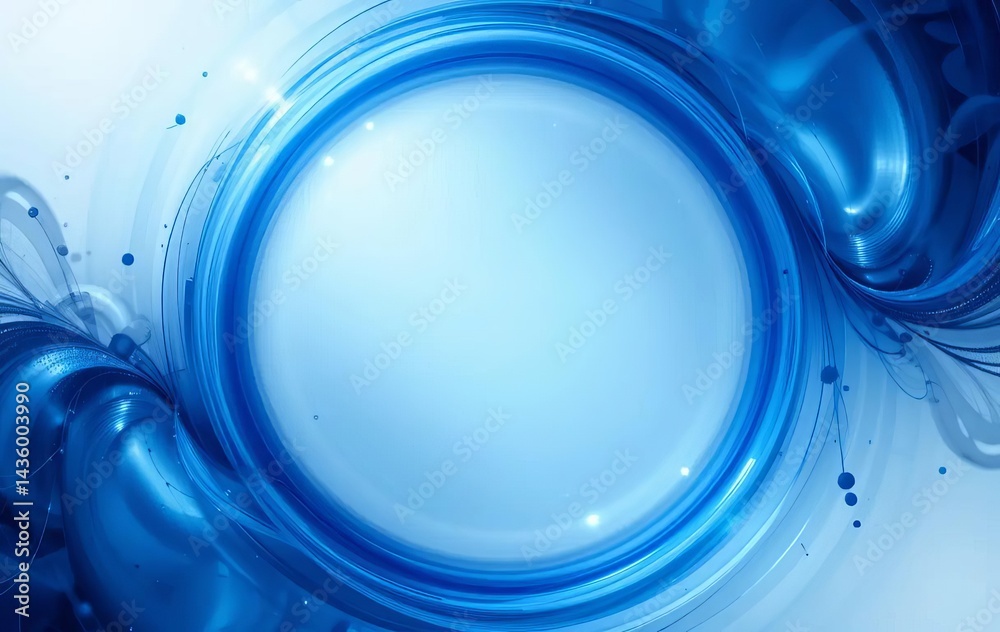 Fototapeta premium An abstract blue circle with curved lines and empty space in the center