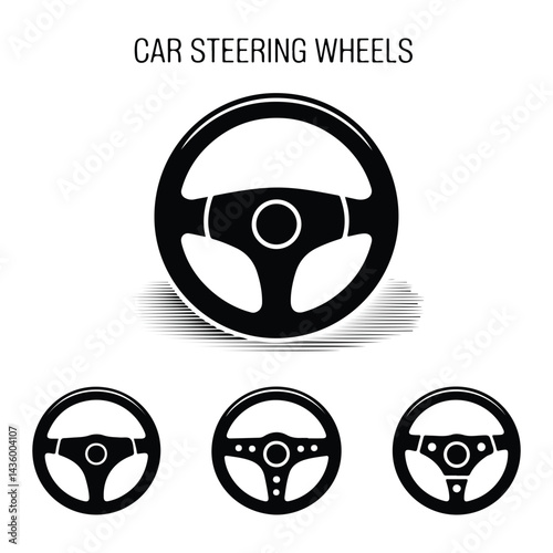 A silhouette of Car Steering wheels icon vector set on a white background