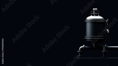 Obraz na płótnie Black Industrial Filter with Valve on Dark Background, Modern Design w salonie
