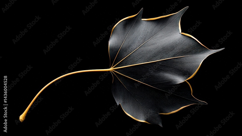 Black Leaf with Golden Edges on Dark Background for Nature Themes
