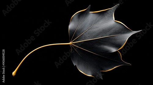 Obraz na płótnie Black Leaf with Golden Edges on Dark Background for Nature Themes w salonie