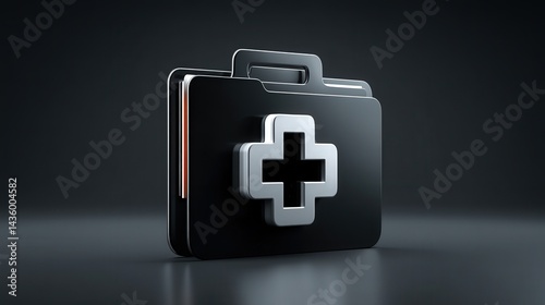 Obraz na płótnie Black medical folder with silver cross symbol on dark background w salonie