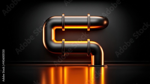 Obraz na płótnie Black Pipe with Orange Glow in Industrial Style on Dark Background w salonie