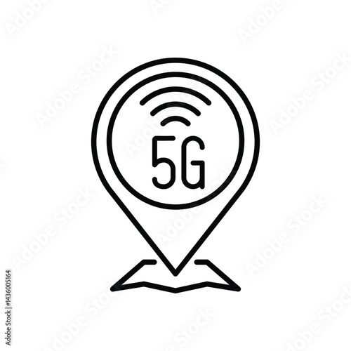 5G internet access point line icon. 5G location pin for web, app, and mobile design. Vector illustration isolated on white background.
