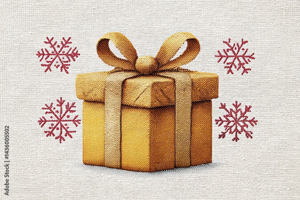 Festive Christmas Gift Box with Bow and Snowflake Accents
