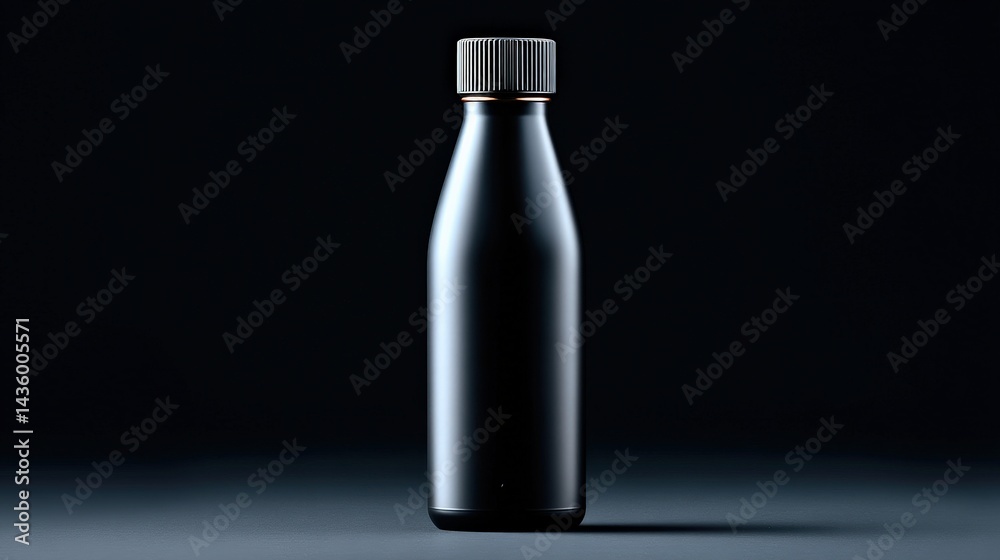 Black Sleek Bottle on Dark Background, Minimalist and Modern Design