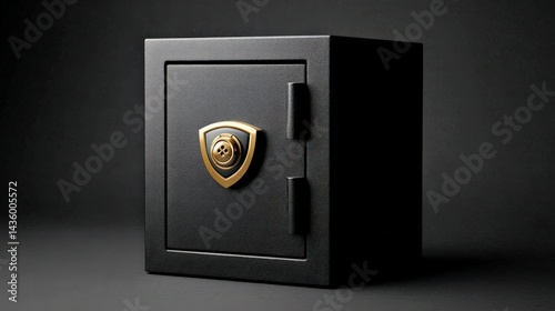 Obraz na płótnie Black Safe with Gold Shield Lock on Dark Background for Security w salonie