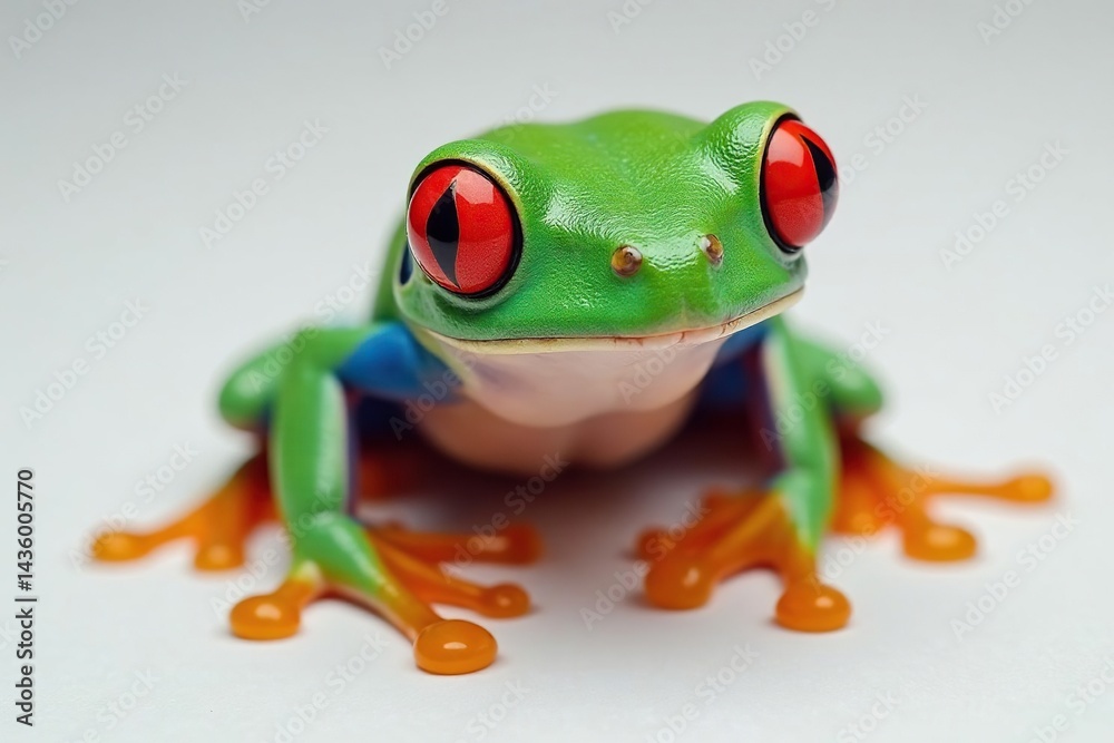 Obraz premium Red-eyed tree frog on white, striking colors, detail, macro, animal