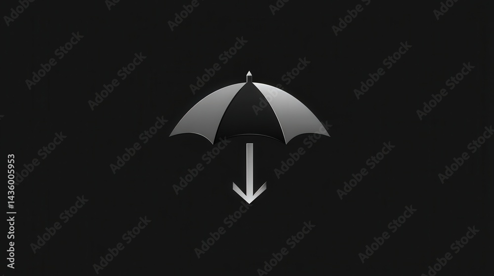 Black umbrella with arrow on dark background minimalist design