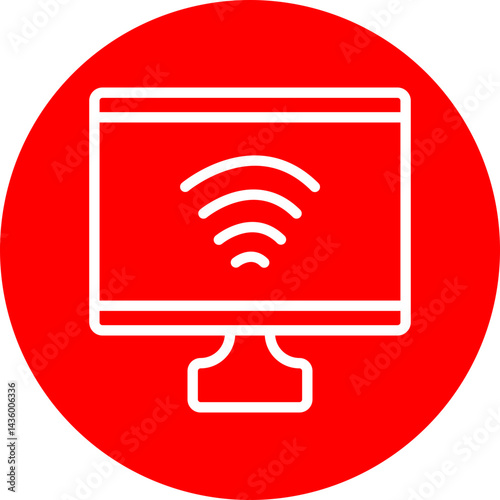 Smart TV Vector Line White Circle Red